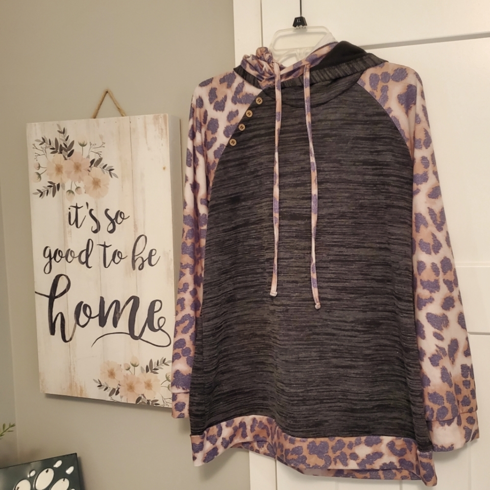 Leopard double hooded hoodie, like new